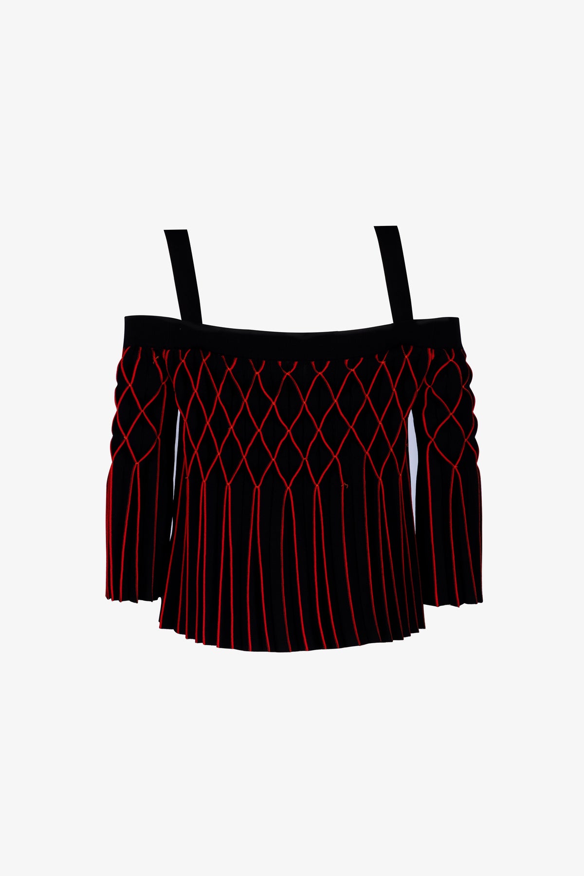 Off-The-Shoulder Intarsia Knit Fringe Top