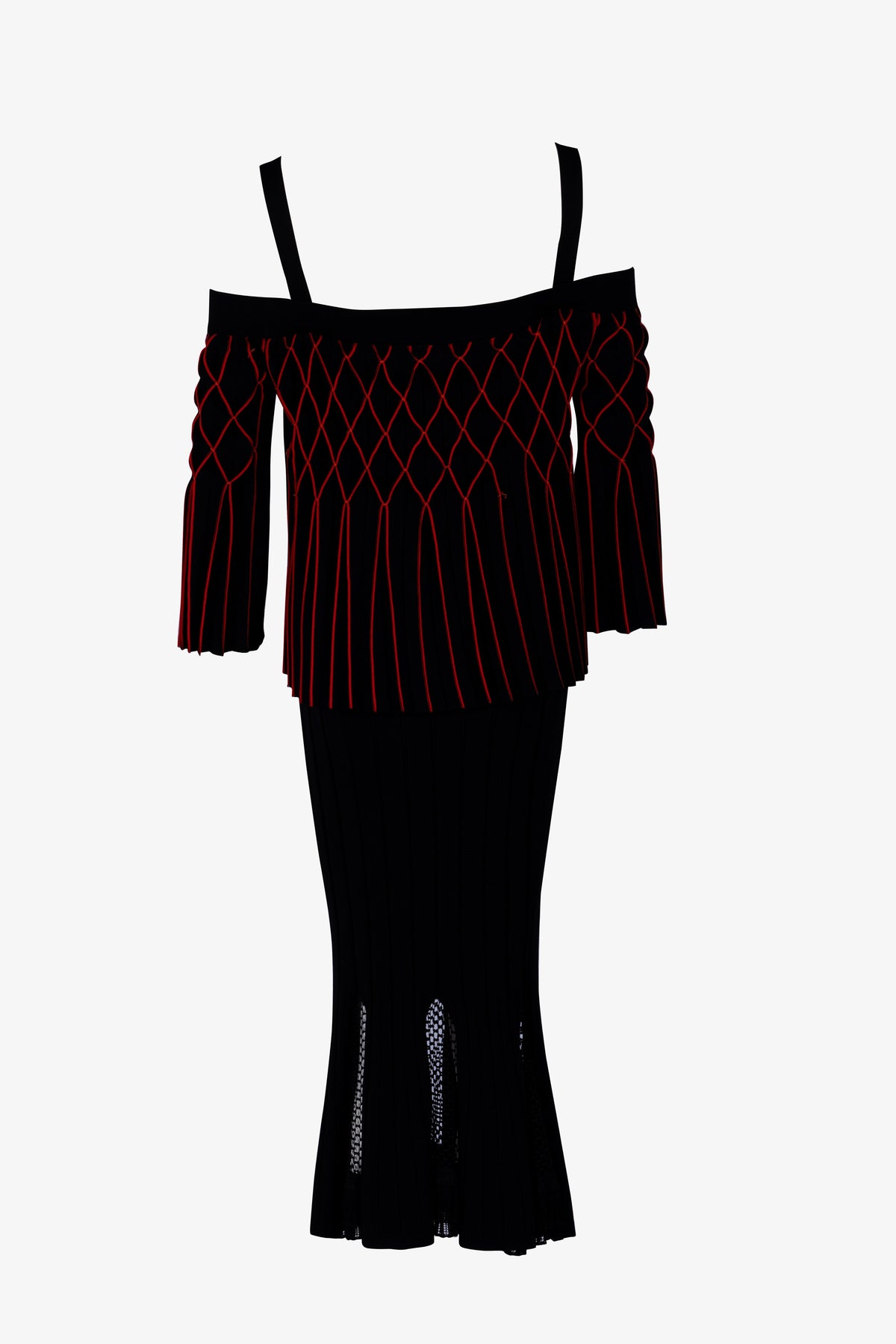 Off-The-Shoulder Intarsia Knit Fringe Top