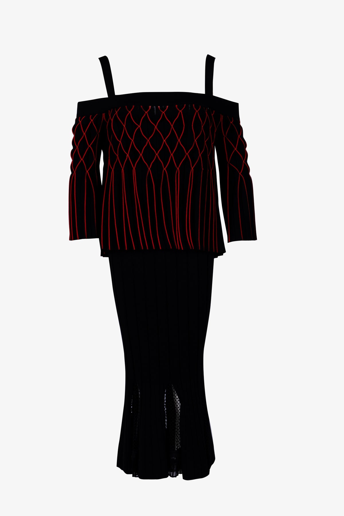 Off-The-Shoulder Intarsia Knit Fringe Top