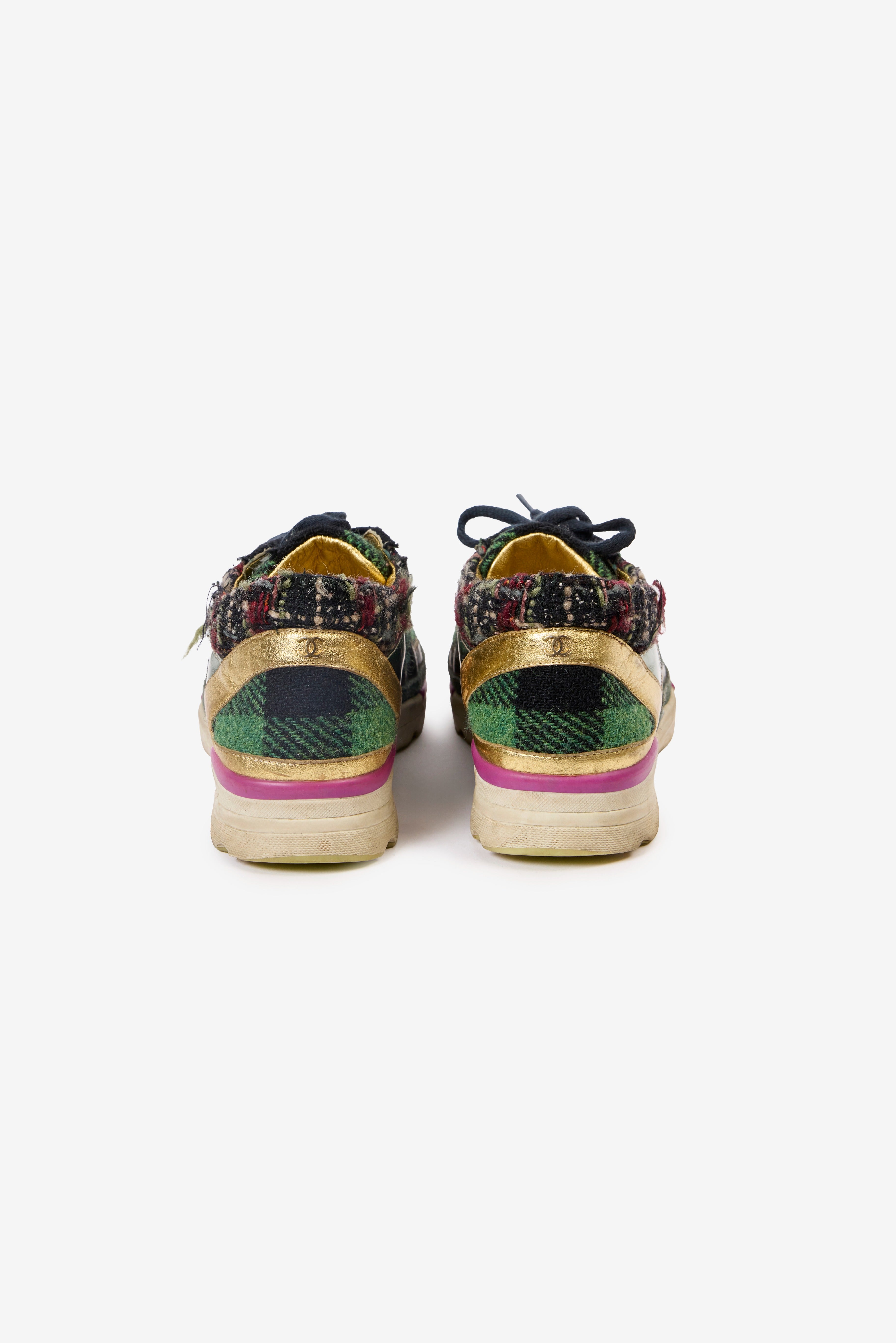 Multicolor Tweed and Leather Sneakers