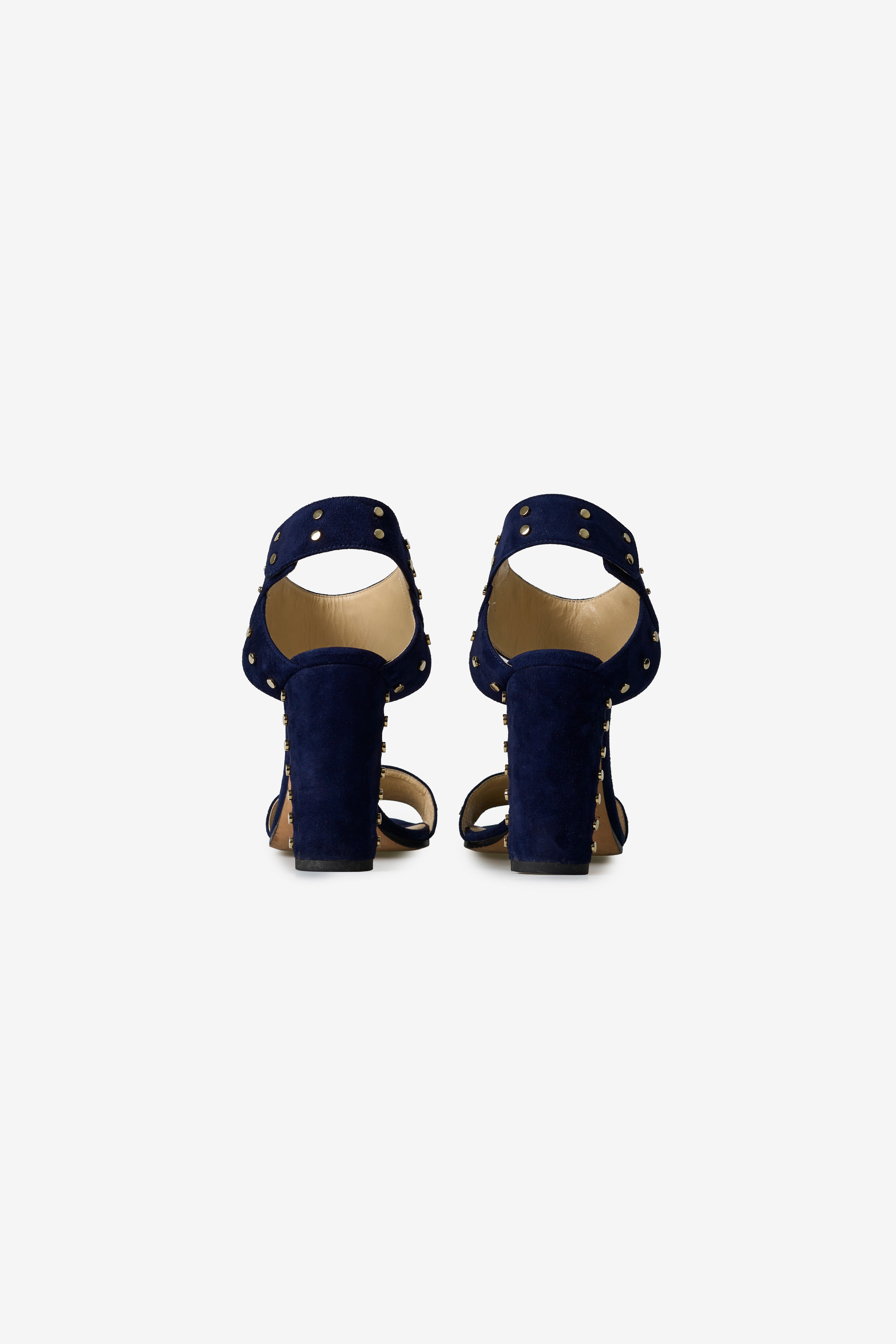 Jimmy Choo 'Veto 100' Navy Suede Sandals With Gold Studs