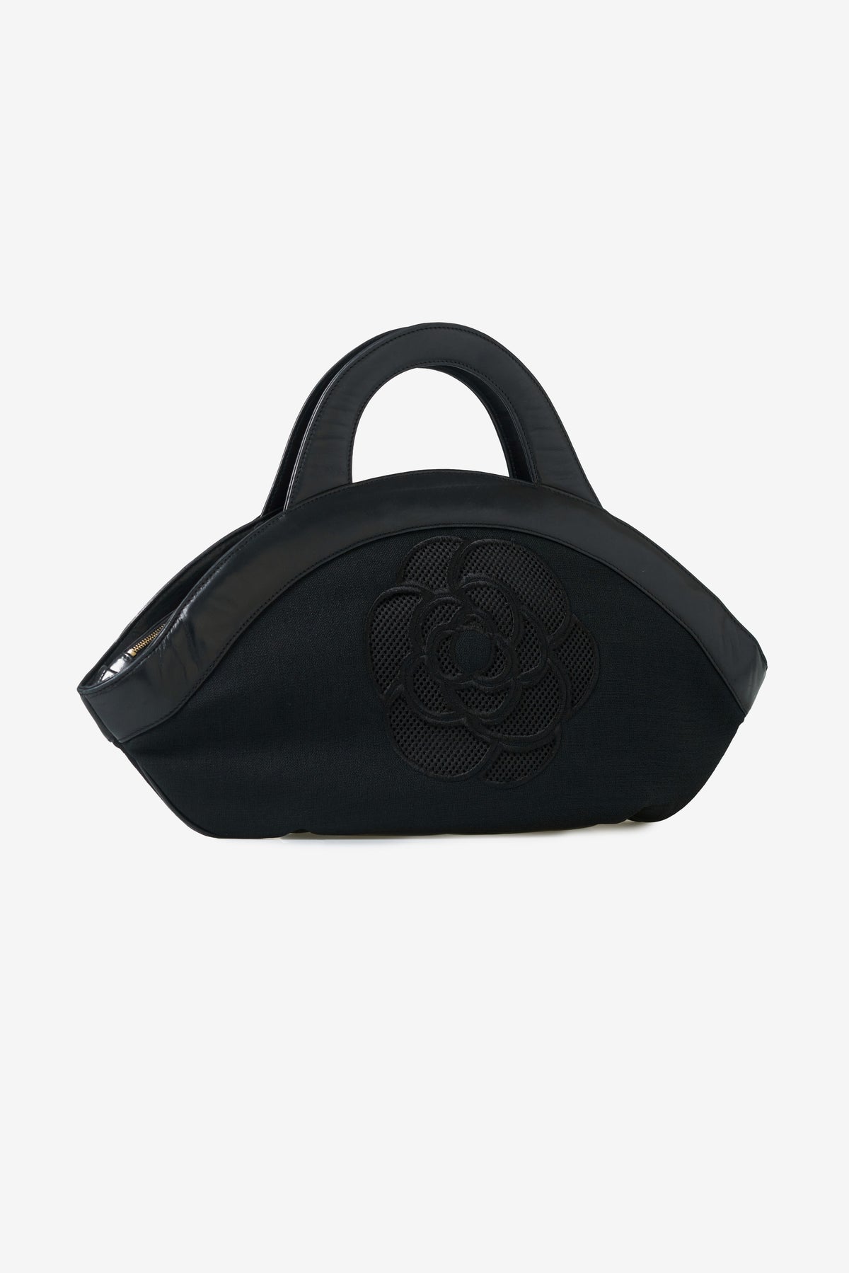 Vintage Perforated CC Camellia Tote Bag in Leather & Linen