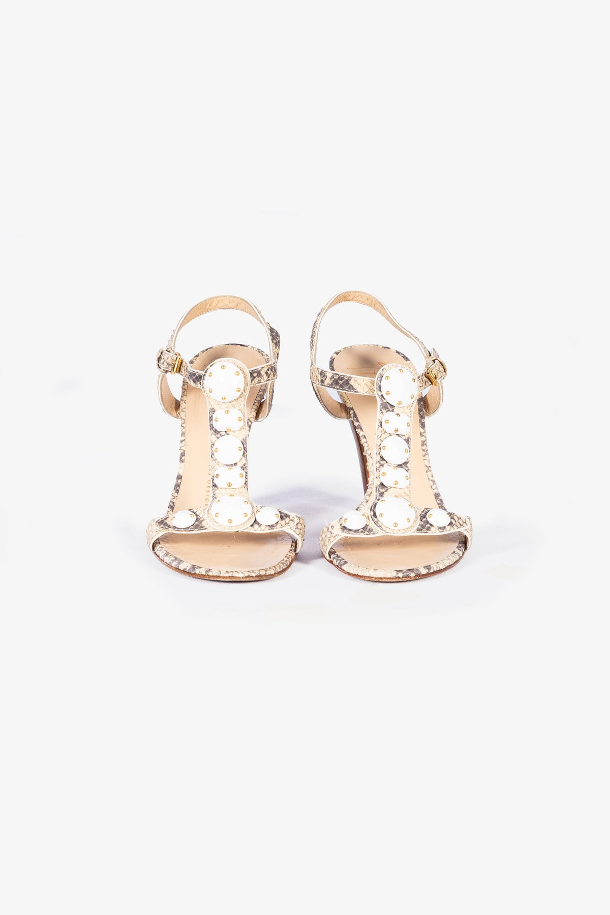 Vintage Python-Embossed T-Strap Sandals