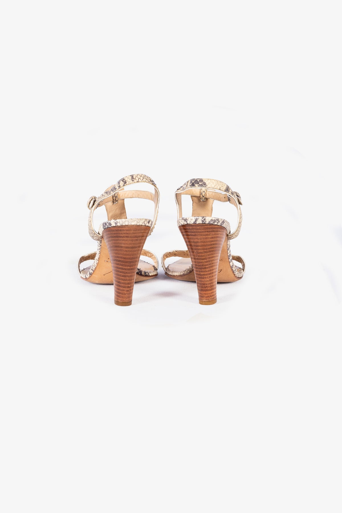 Vintage Python-Embossed T-Strap Sandals