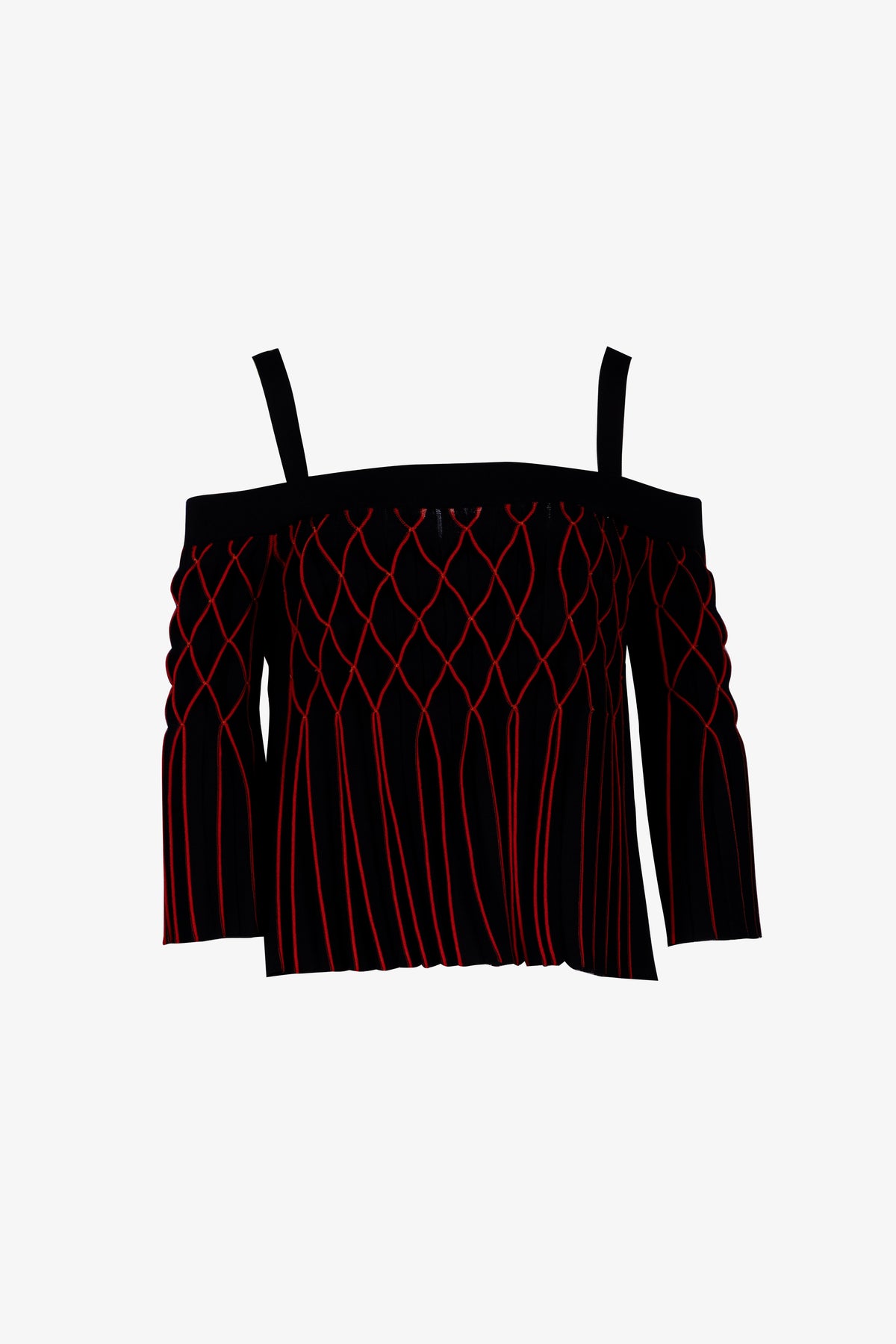 Off-The-Shoulder Intarsia Knit Fringe Top