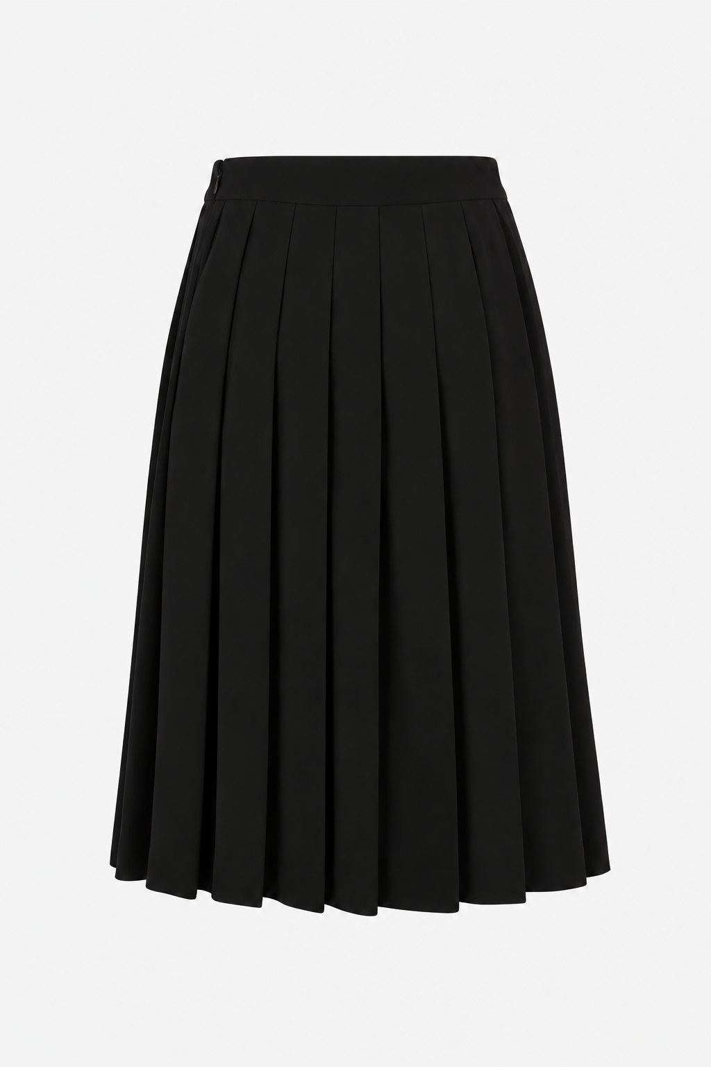 Black Crepe Pleated Midi Skirt
