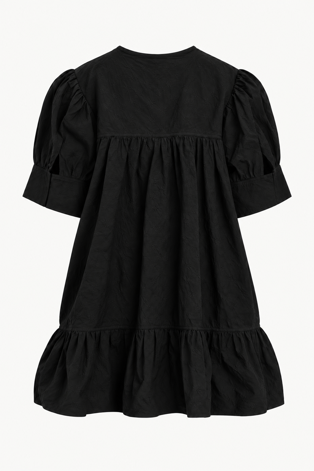 Puff Sleeve Buttoned Jacquard Mini Dress