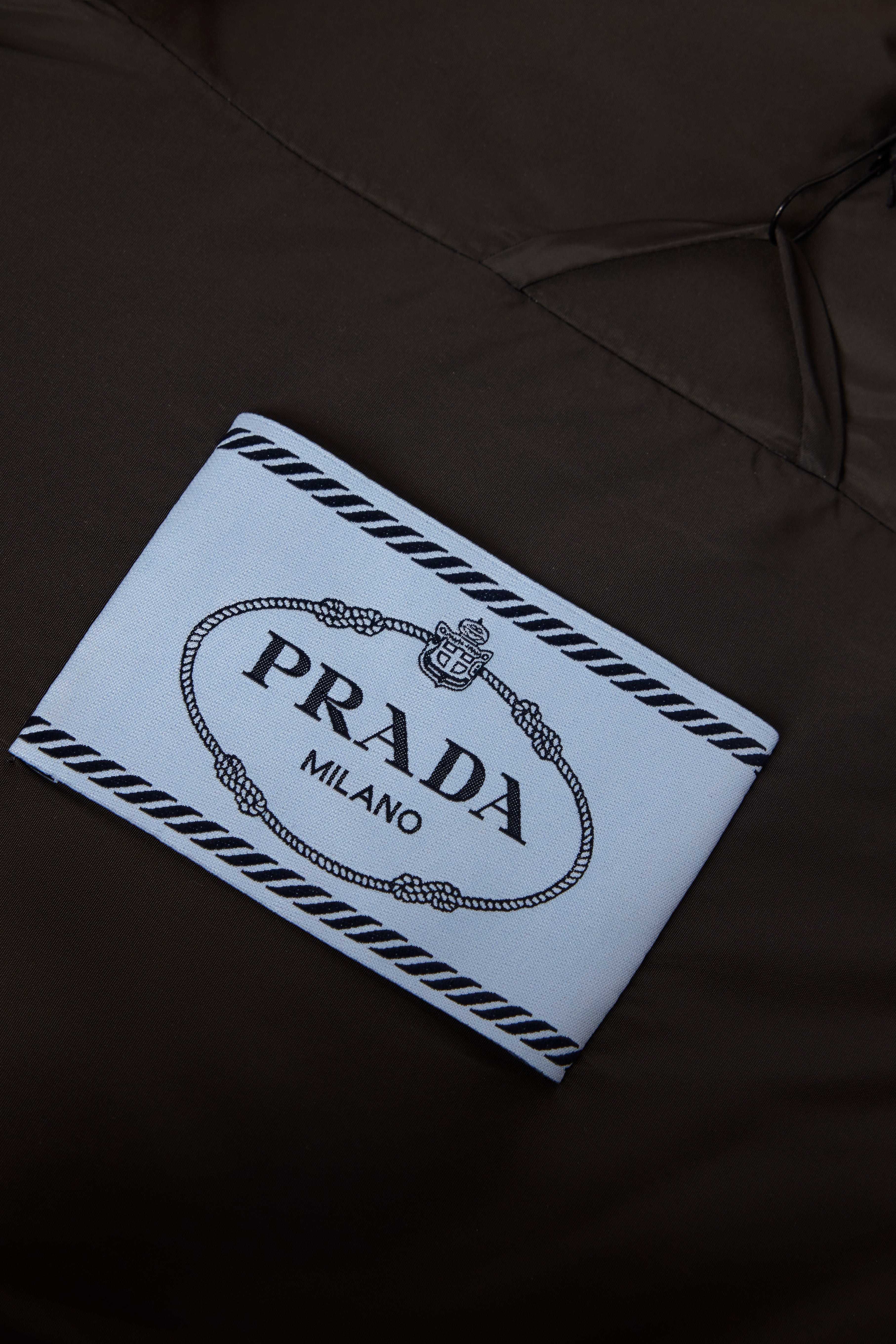 Prada Belted Nylon Down Jacket with Fur Cuffs