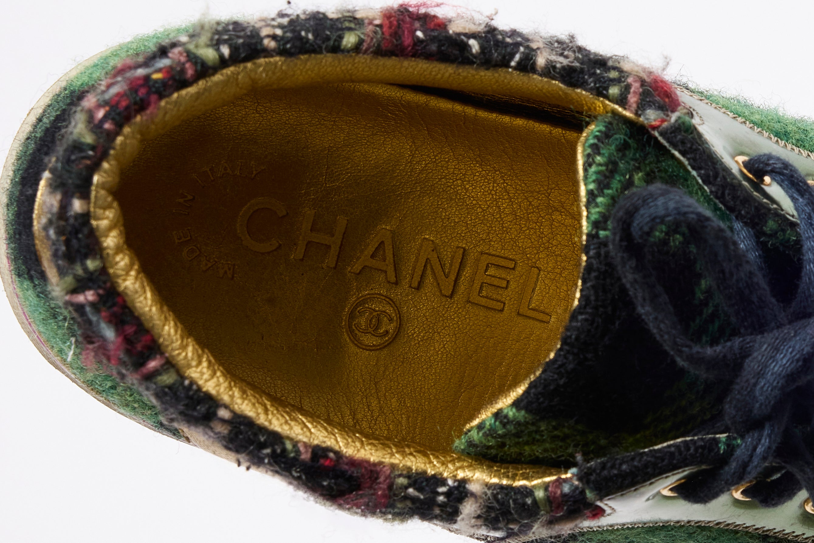 Multicolor Tweed and Leather Sneakers
