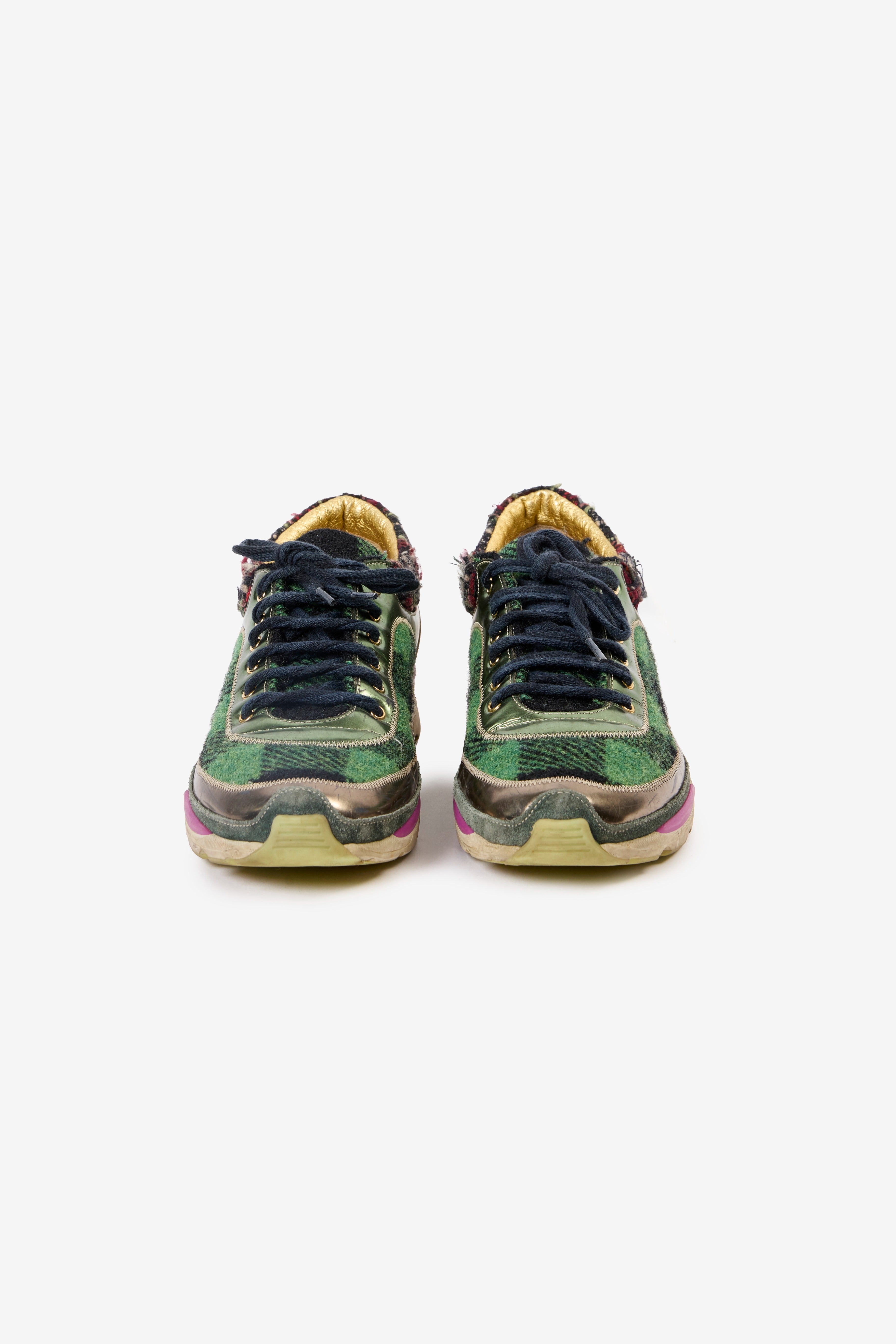 Multicolor Tweed and Leather Sneakers