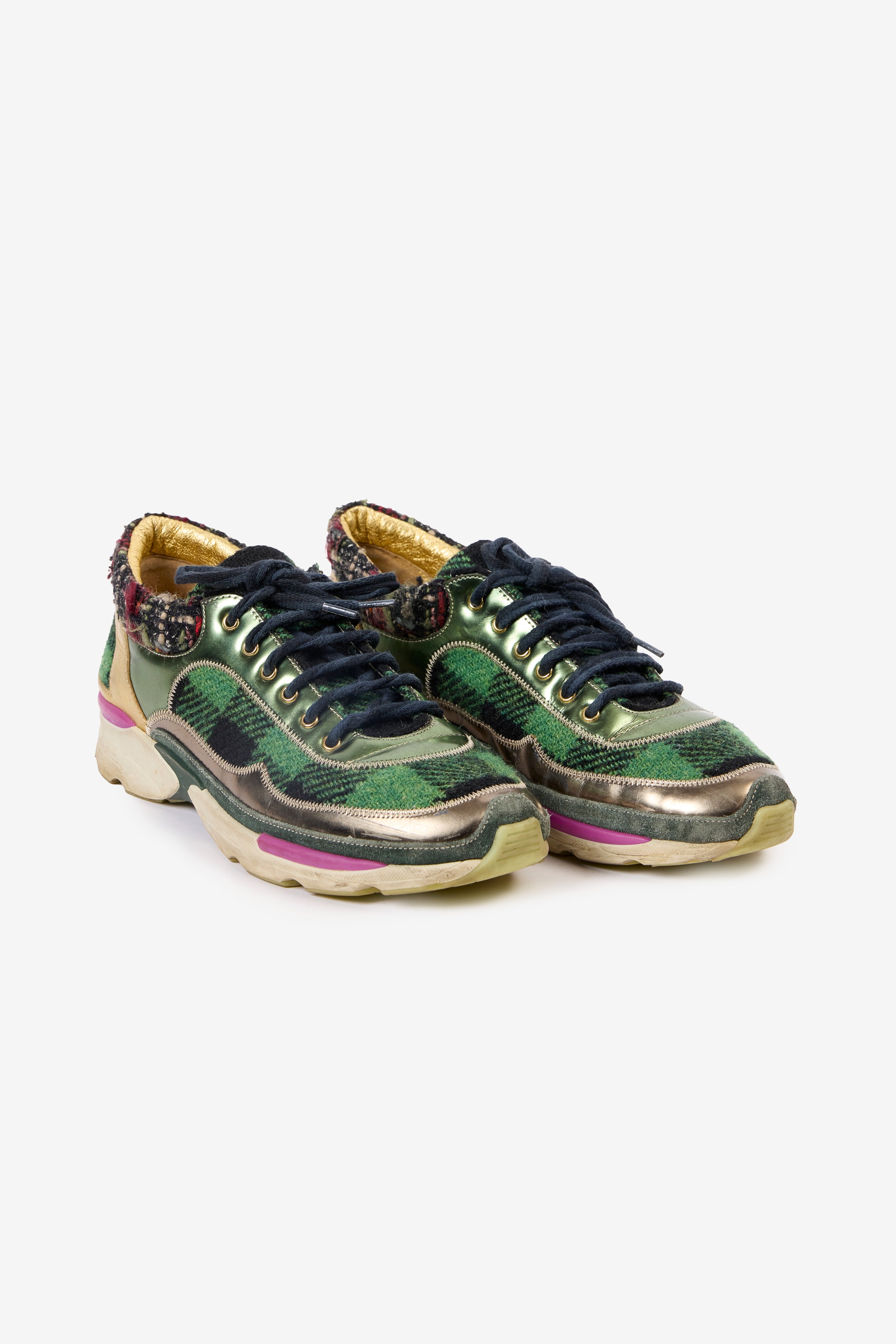 Multicolor Tweed and Leather Sneakers