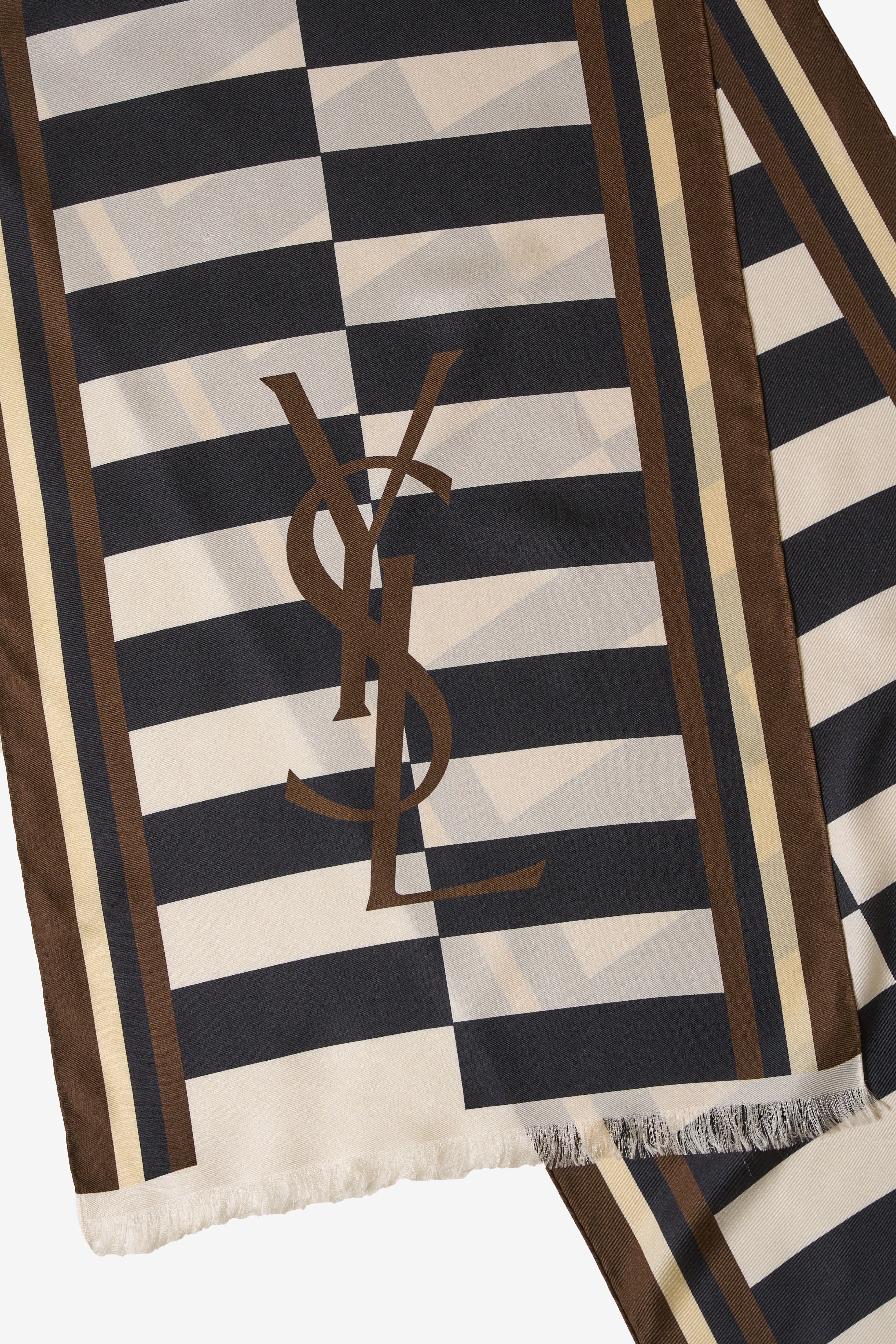 YSL Stripe Logo Silk Scarf