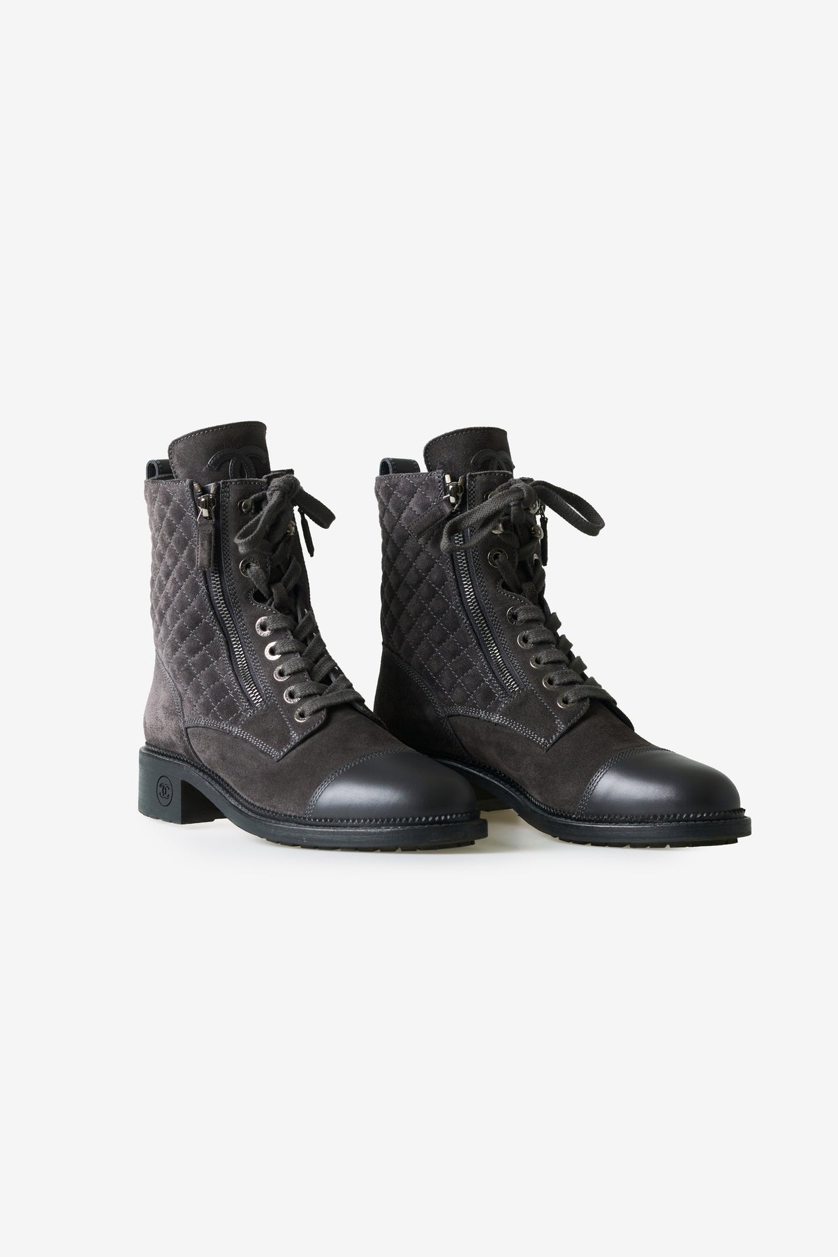 Quilted Suede Combat Boots