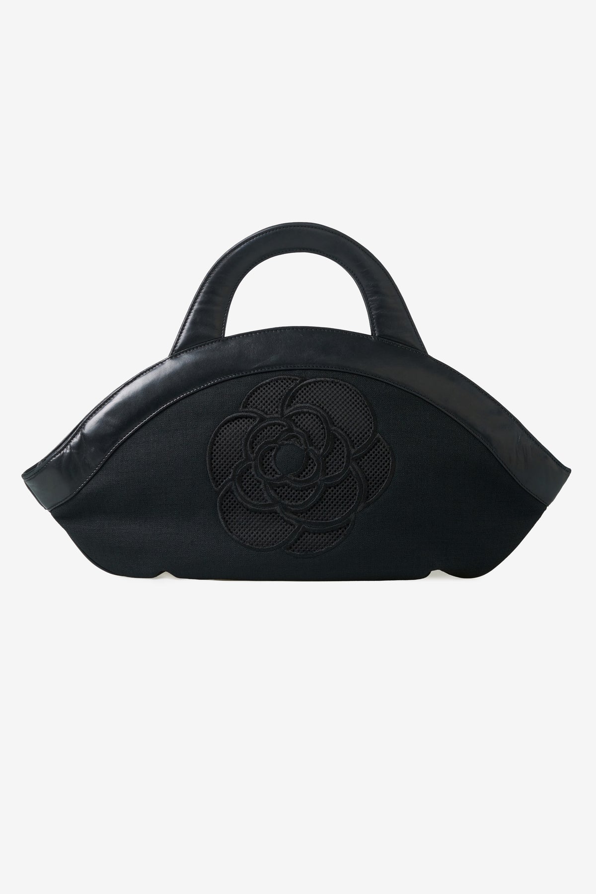 Vintage Perforated CC Camellia Tote Bag in Leather & Linen