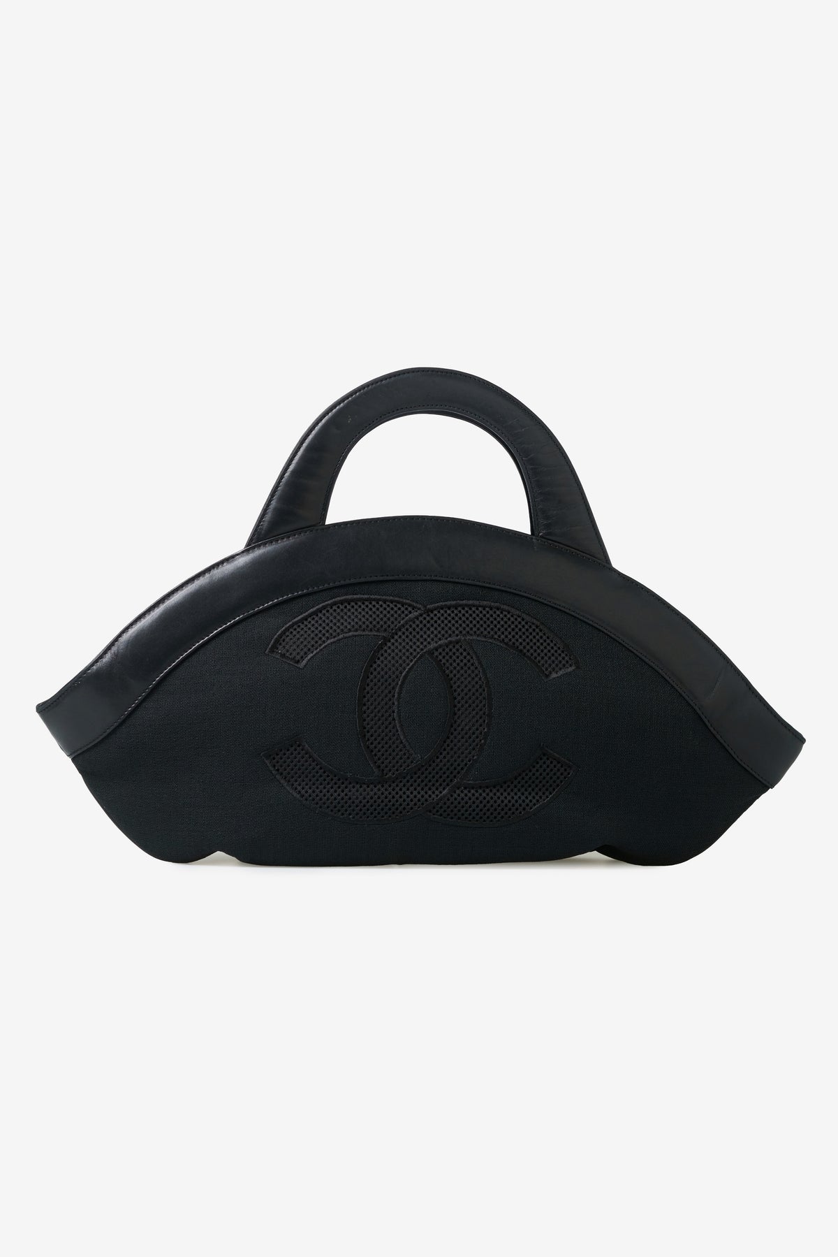 Vintage Perforated CC Camellia Tote Bag in Leather & Linen