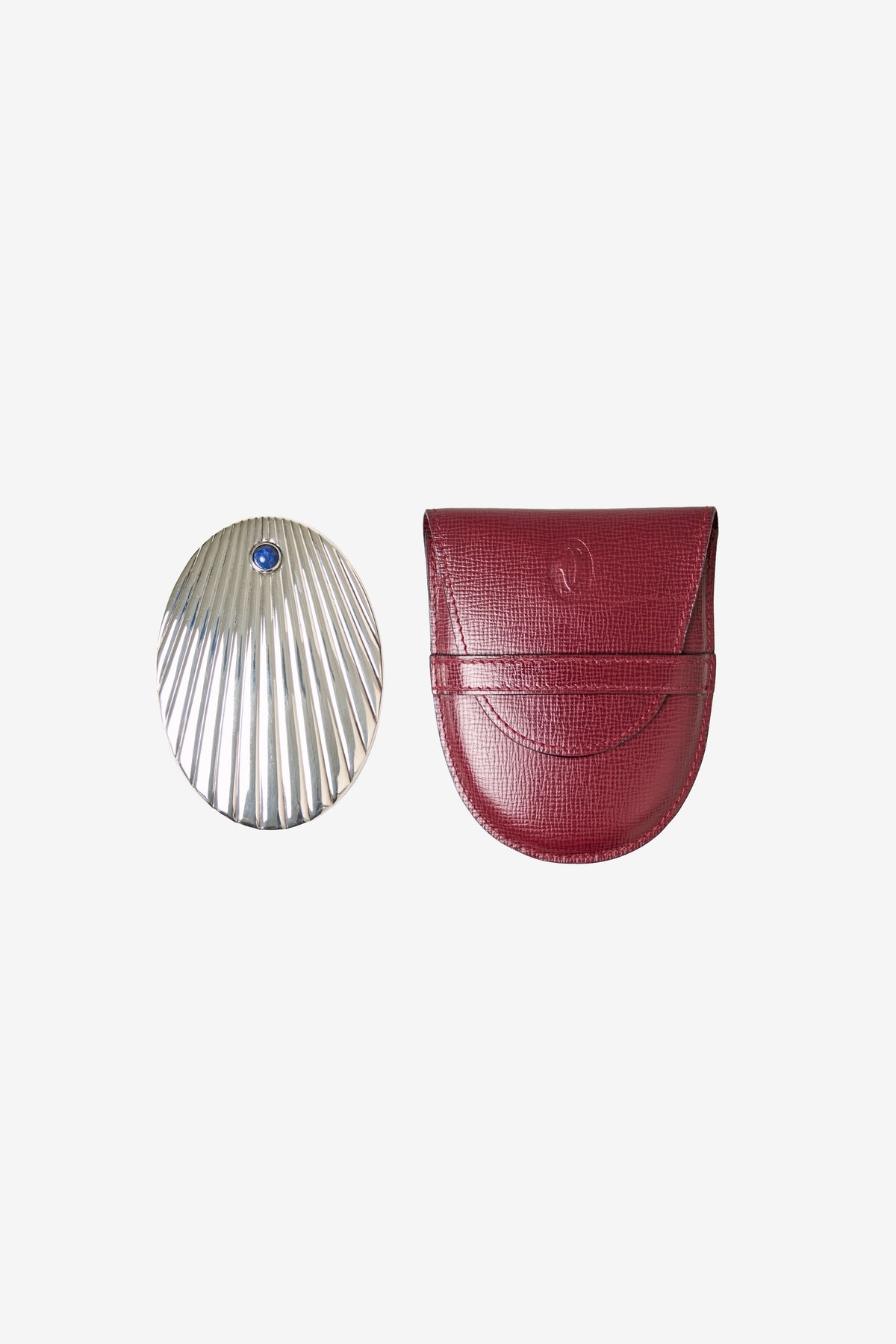 Vintage Sterling Silver & Lapis Lazuli Pocket Hand Mirror with Leather Case (Circa 1970)
